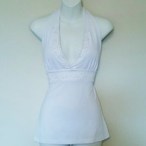 White beaded halter top